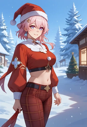 star rail,march 7th,Christmas,plaid trousers  - AI generated anime art